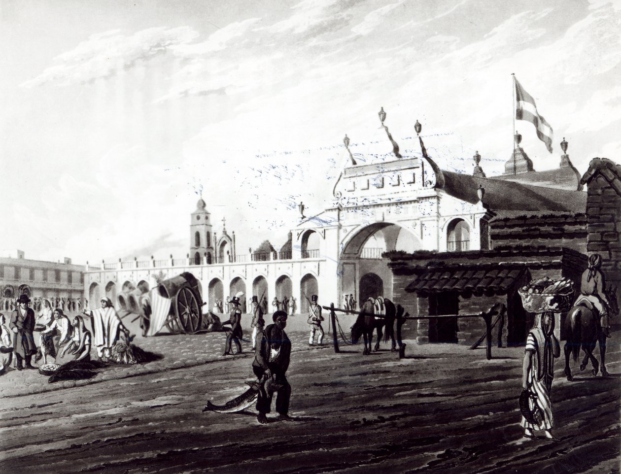 Place du marché, gravé par Daniel Havell, 1820 - Emeric Essex Vidal