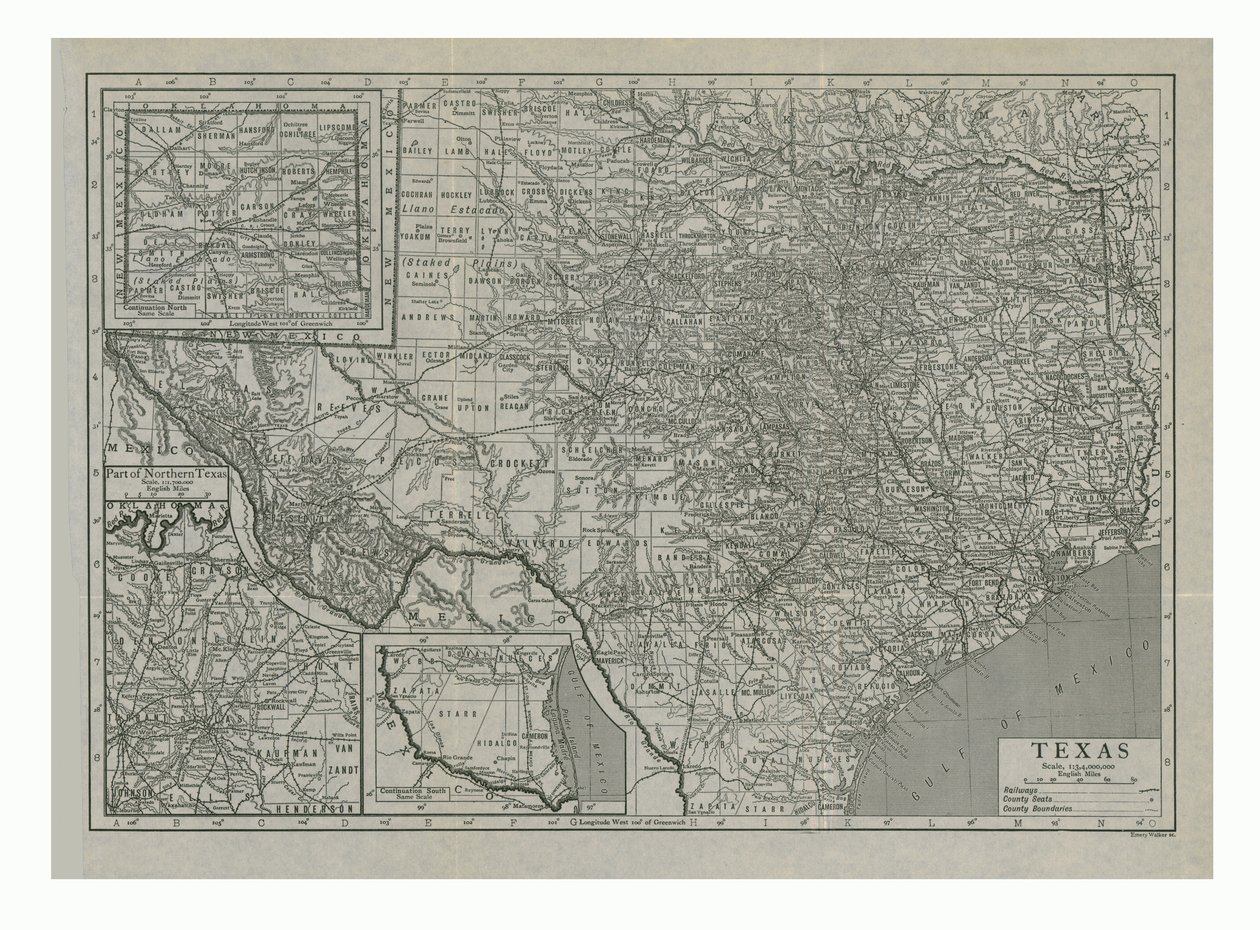 Carte du Texas, USA, c1910s - Emery Walker