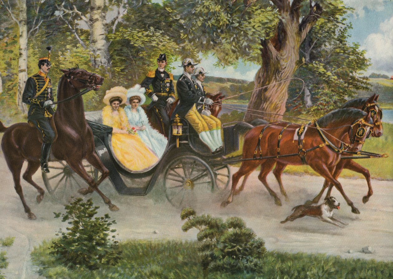 Margaret de Connaught avec Gustaf VI Adolf et le prince Wilhelm de Suède avec sa femme la grande-duchesse Maria Pavlovna de Russie, vers 1914 - Emil (after) Aberg