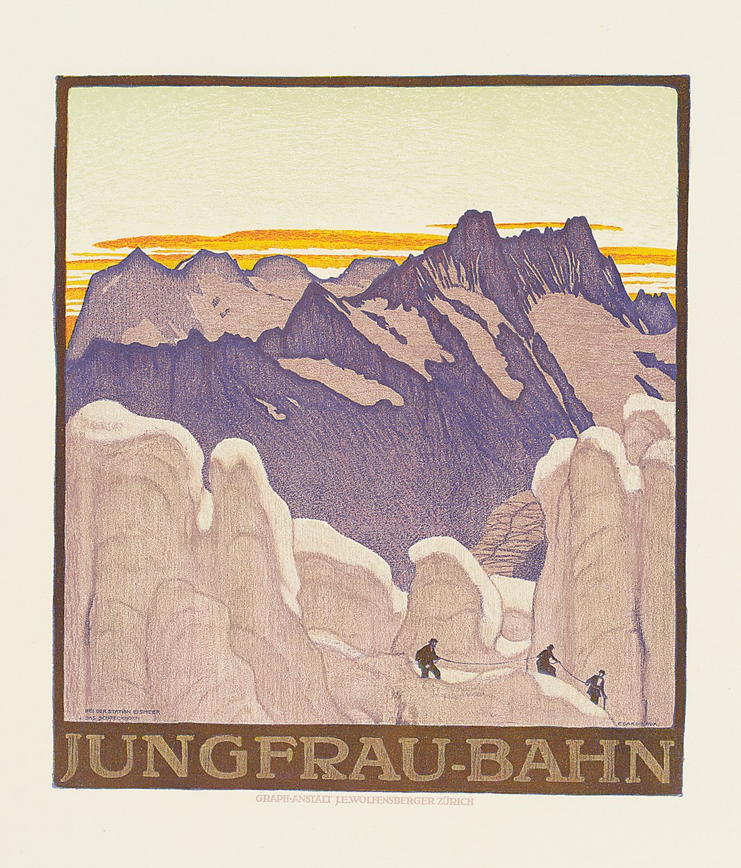 Jungfrau-Bahn, affiche publicitaire pour le chemin de fer de la montagne Jungfrau - Emil Cardinaux
