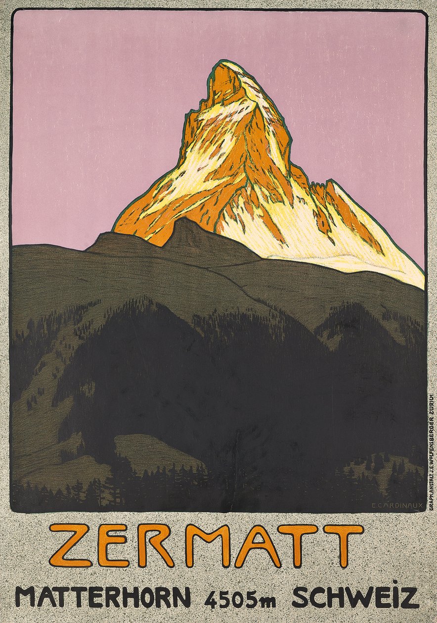 Affiche publicitaire pour Zermatt, Suisse - Emil Cardinaux