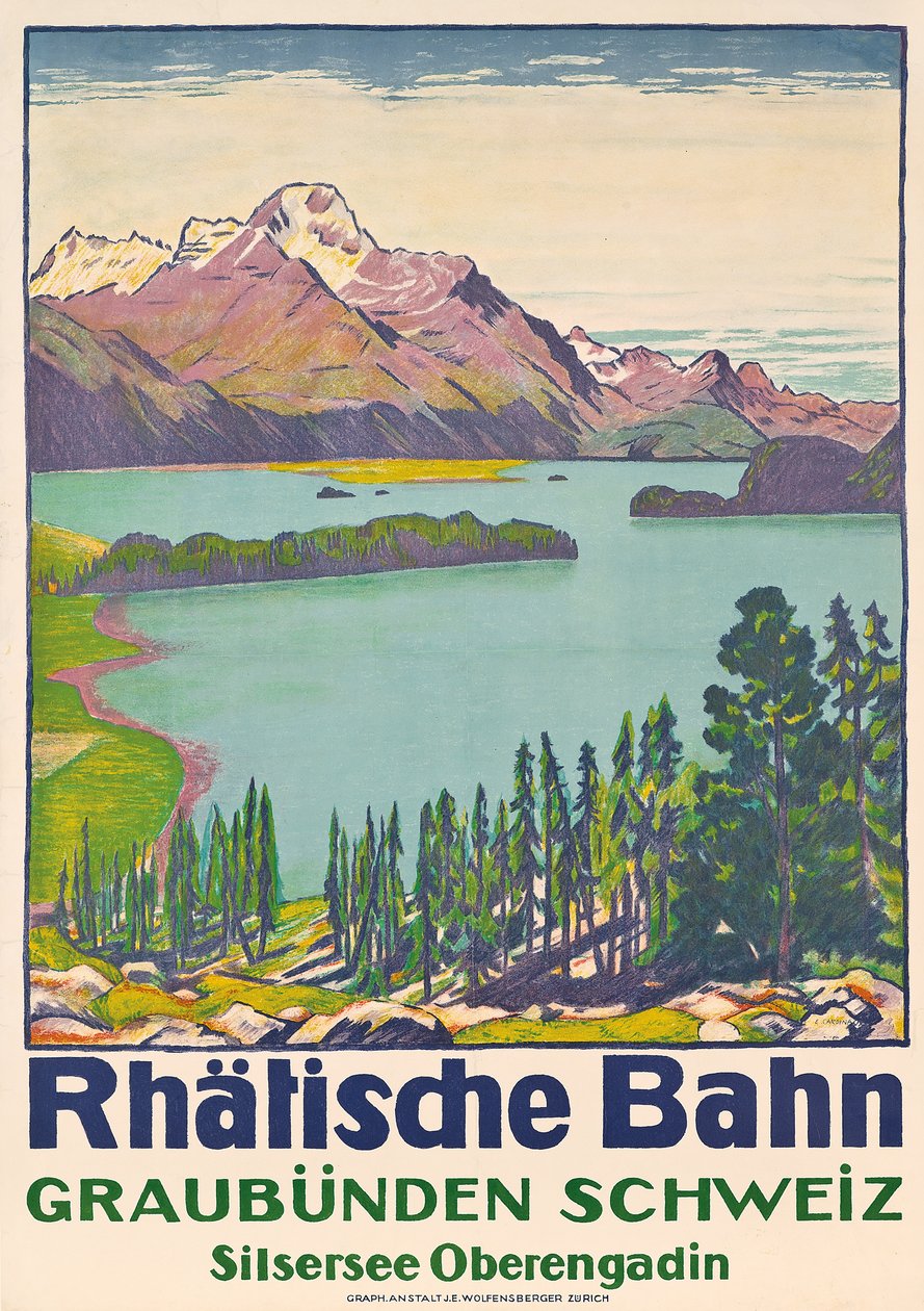 Affiche publicitaire pour voyager à Graubunden par la compagnie suisse 