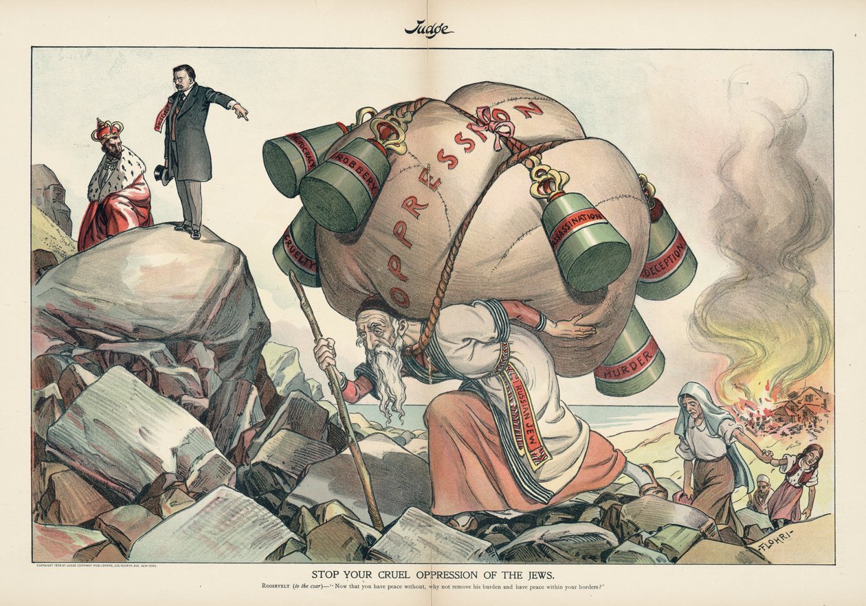 Arrêtez votre oppression cruelle des Juifs, magazine Judge de septembre 1905 (chromolithographie) - Emil Flohri