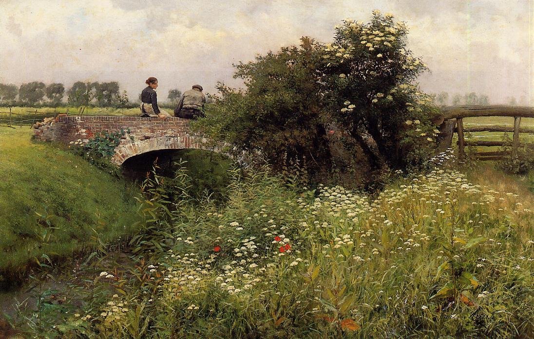 Une rencontre sur le pont - Emile Claus
