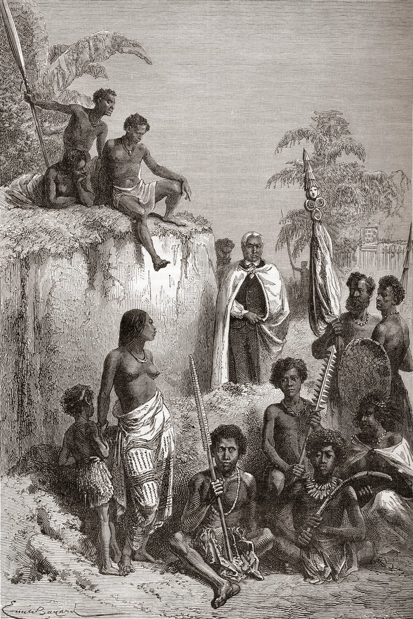 Le roi hawaïen Kamehameha I et ses guerriers, illustration de 