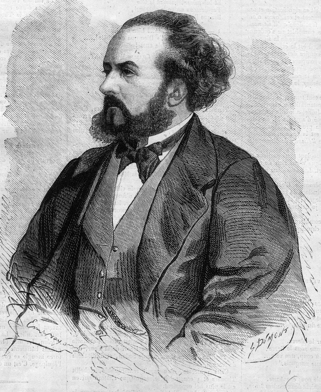 Portrait de Gustave Hippolyte (Gustave-Hippolyte) Roger (1815-1879), ténor français - dessin par Emile Bayard - Emile Antoine Bayard