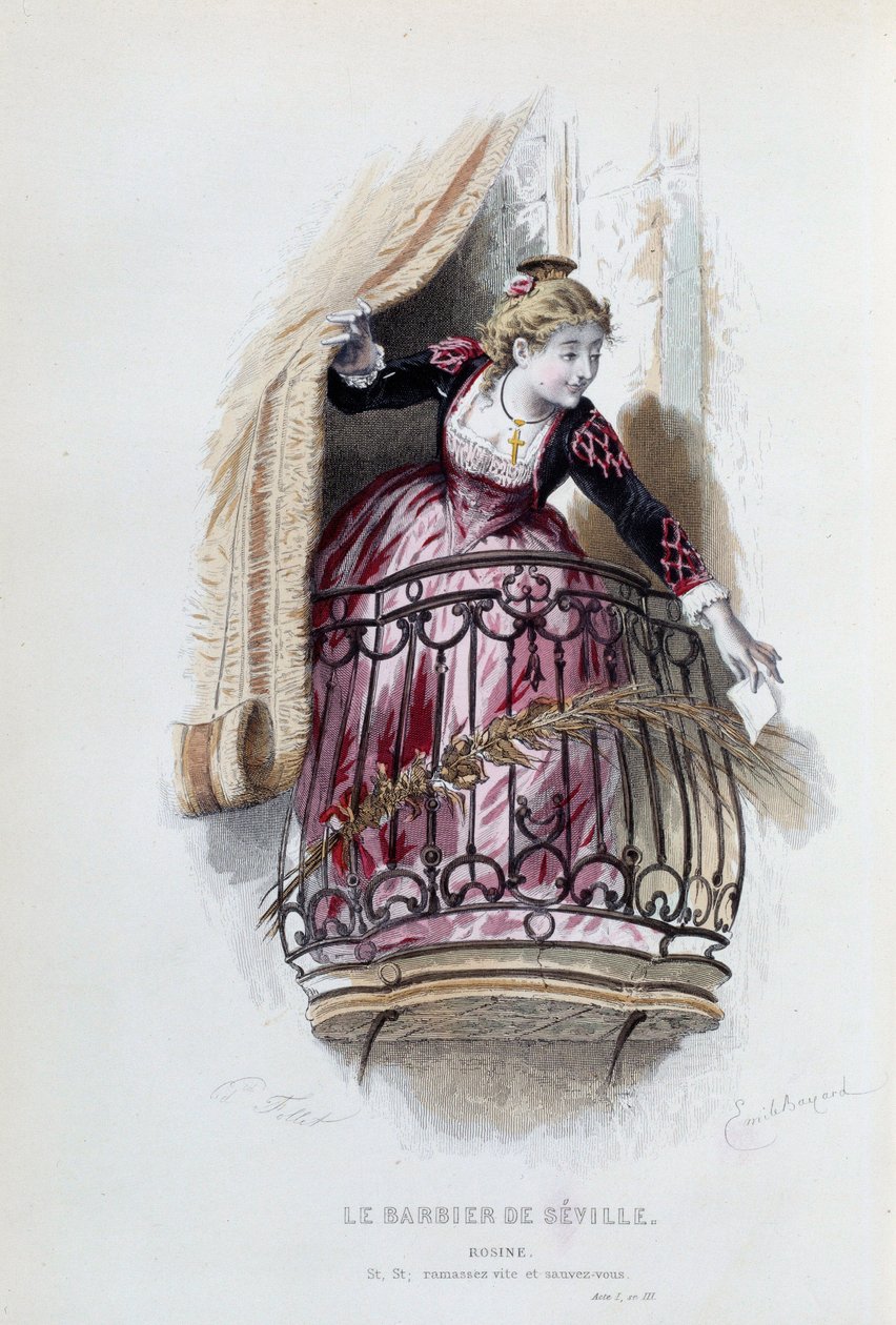 Rosine dans "Le Barbier de Séville" par Pierre Augustin Caron de Beaumarchais (1732-1799), dessins par Emile Bayard (1837-1891) - Emile Antoine Bayard
