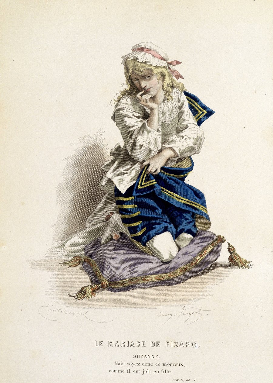 Suzanne dans "Le mariage de Figaro" - dans "Œuvres complètes de Beaumarchais", dessins par Emile Bayard, éd. Laplace Sanchez & cie, Paris - Emile Antoine Bayard