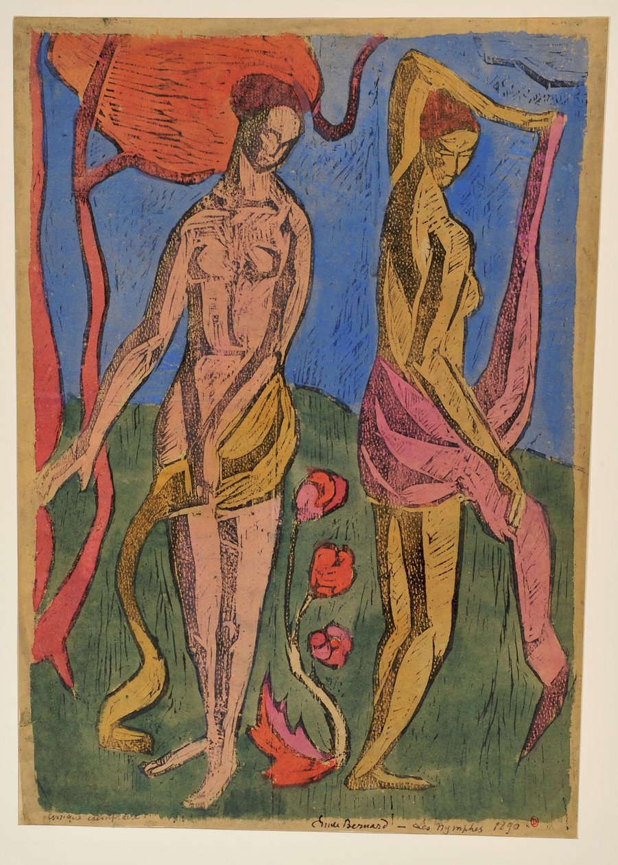 Die Nymphen: Badende mit roten Blumen - Emile Bernard
