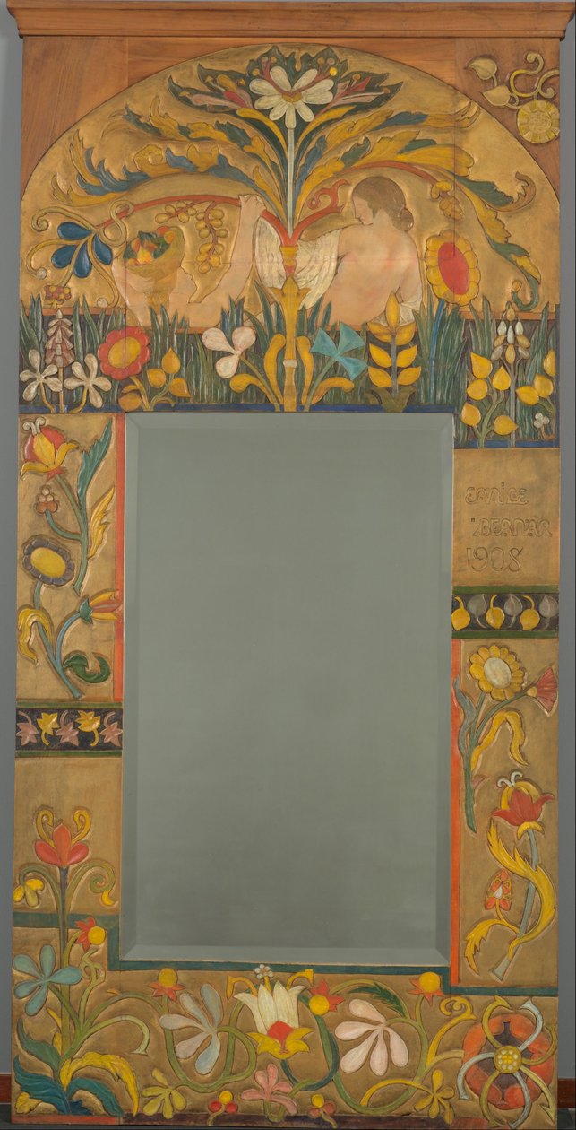 Cadre de miroir décoré de plantes, fleurs et deux figures féminines - Emile Bernard