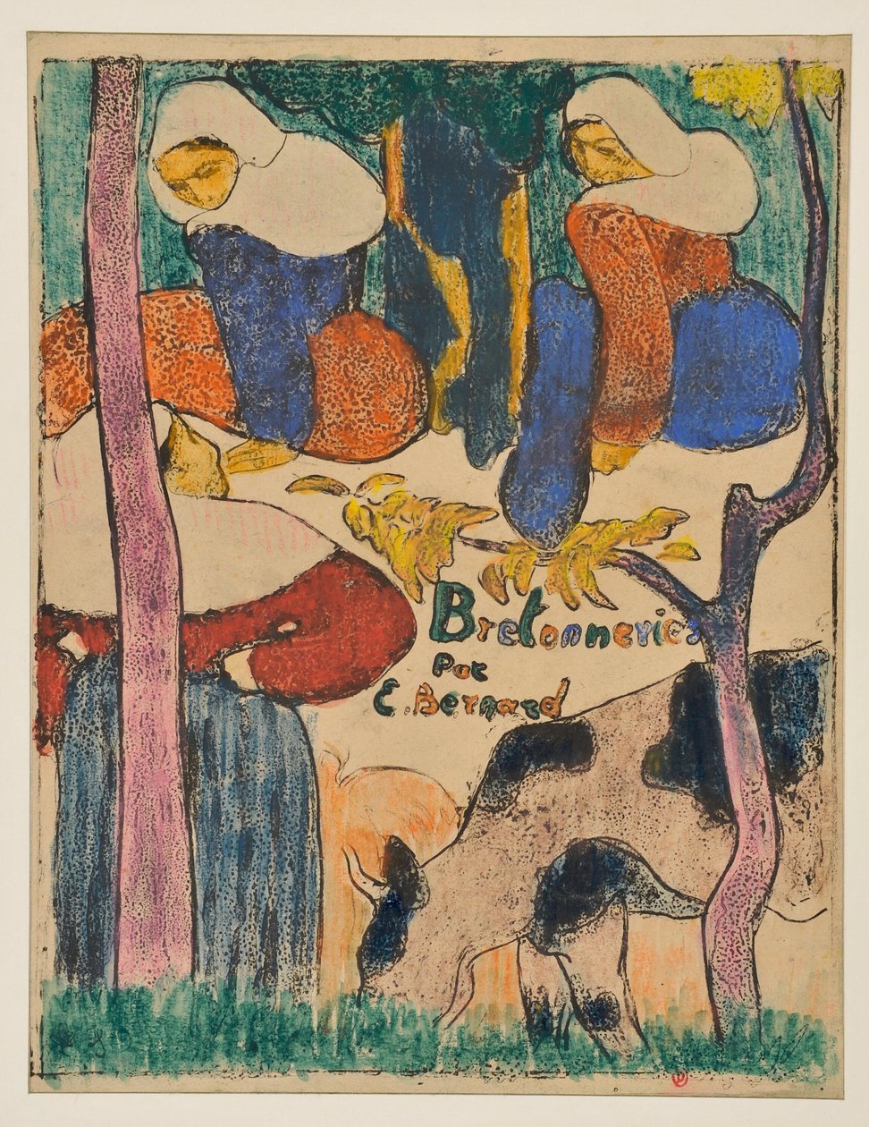 Drei Frauen und eine Kuh auf einer Wiese - Emile Bernard