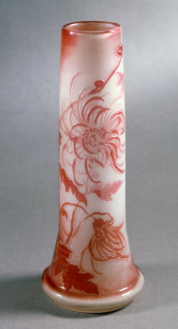 Vase double en verre avec décoration de chrysanthème rouge, vers 1900, France - Emile Galle