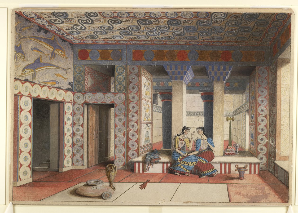 Peinture du Mégaron de la Reine réimaginé du Palais de Minos à Knossos - Emile Gilliéron