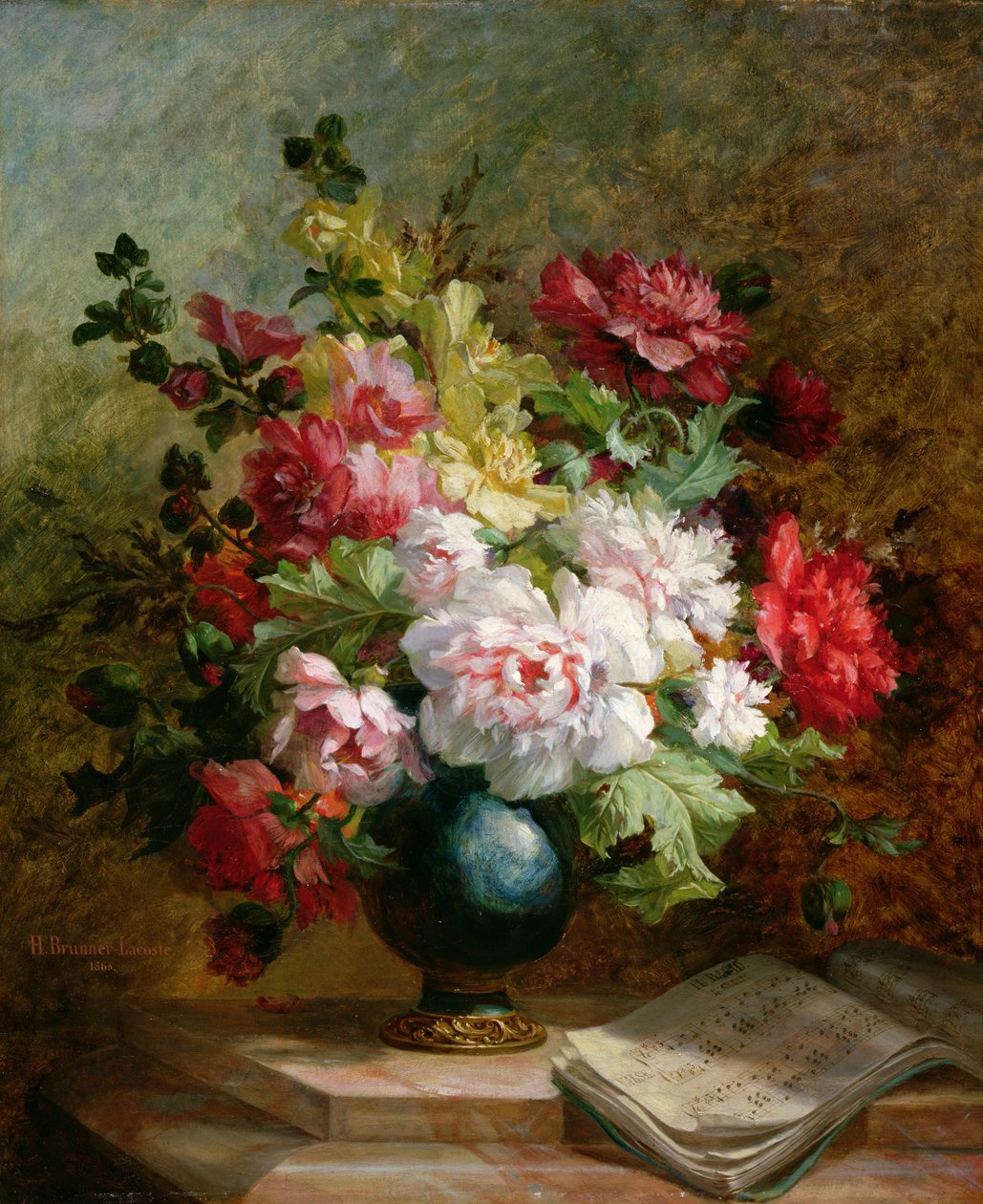 Nature morte avec fleurs et partition - Emile Henri Brunner Lacoste