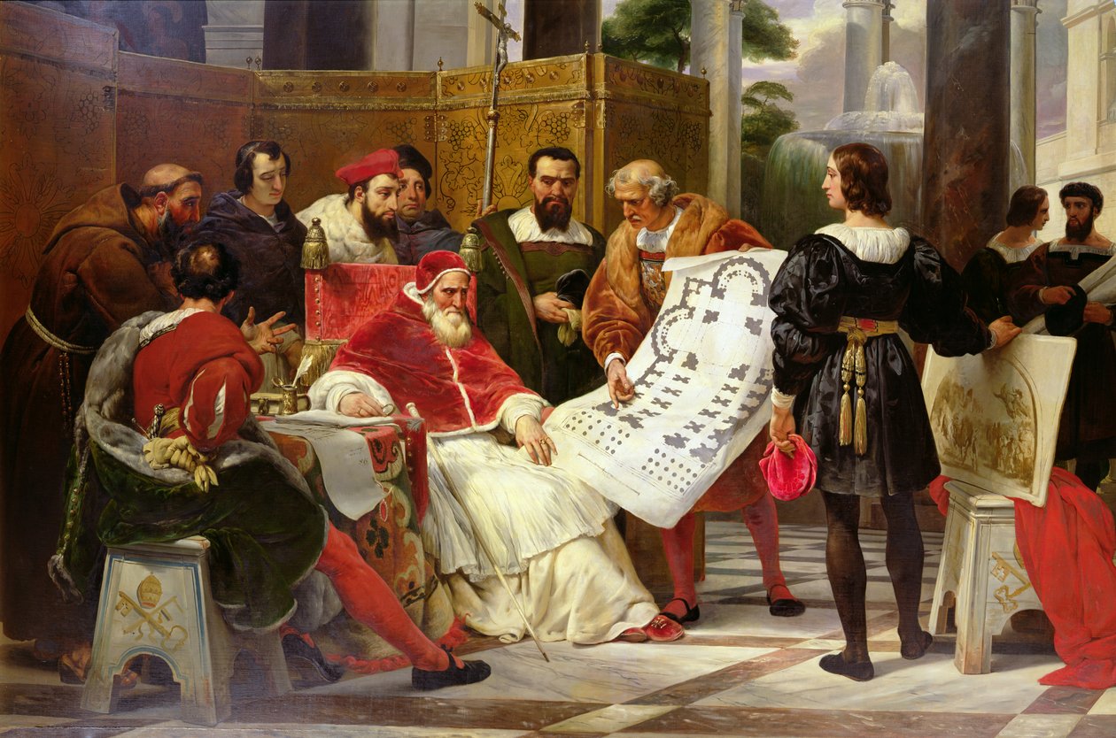 Le pape Jules II ordonnant à Bramante, Michel-Ange et Raphaël de construire le Vatican et Saint-Pierre, 1827 (détail) - Emile Jean Horace Vernet