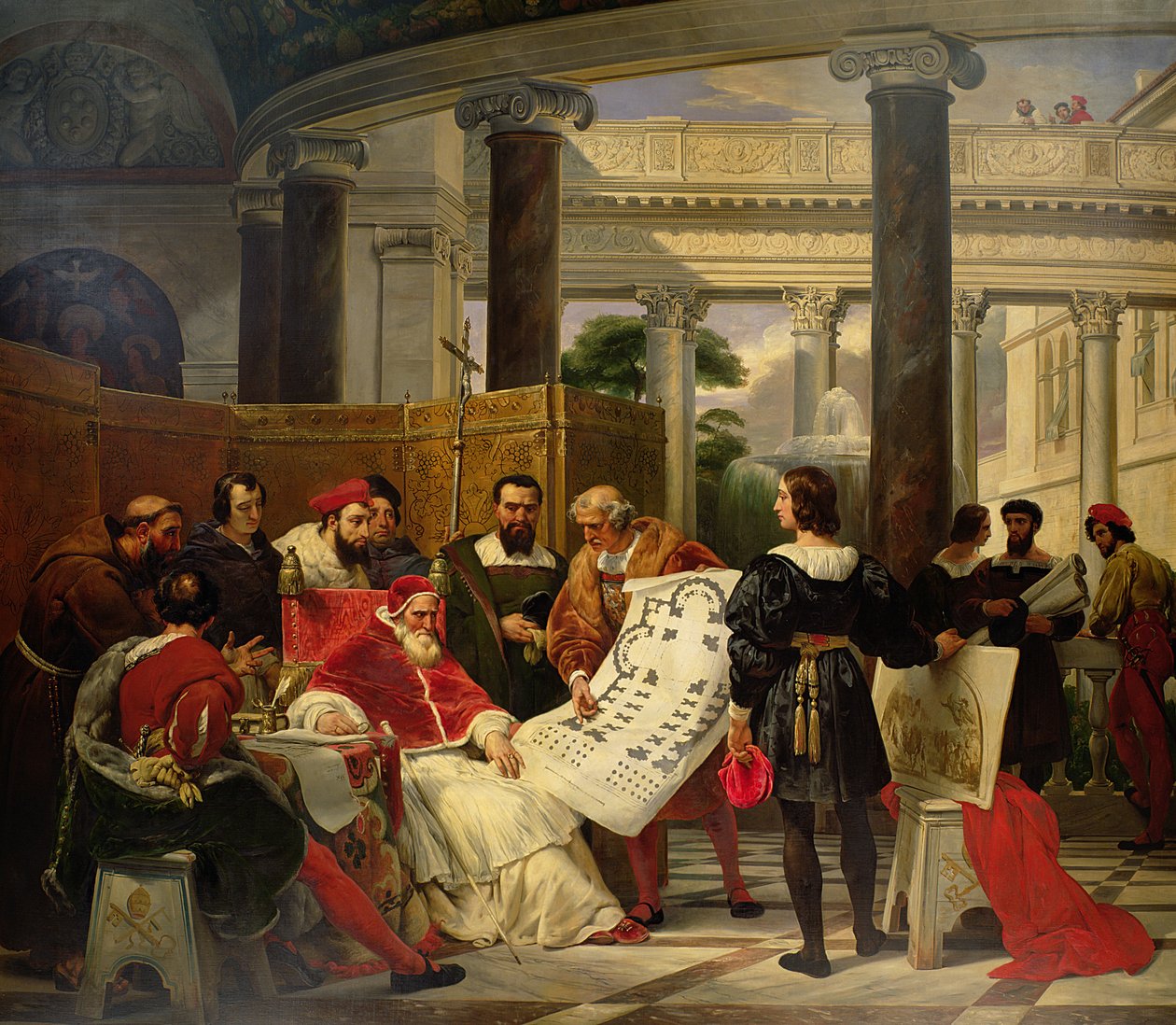 Le Pape Jules II ordonnant à Bramante, Michel-Ange et Raphaël de construire le Vatican et Saint-Pierre, 1827 - Emile Jean Horace Vernet