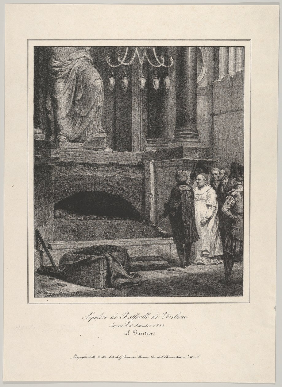 La tombe de Raphaël, ouverte le 14 septembre 1833, Panthéon, Rome - Emile Jean Horace Vernet