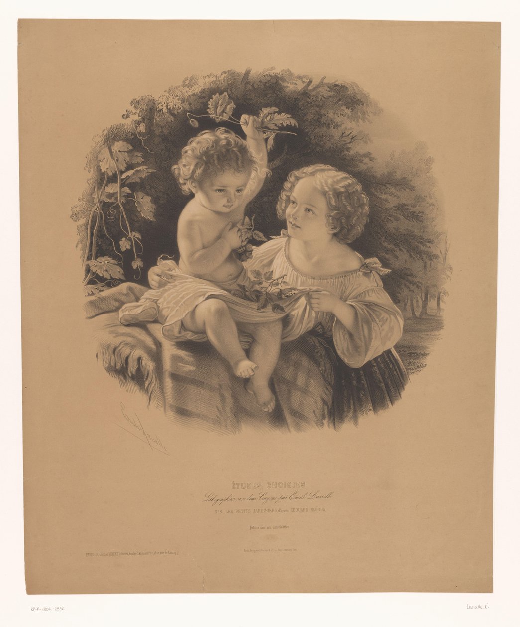 Enfants jouant dehors (Les petits jardiniers, Études choisies) - Emile Lassalle