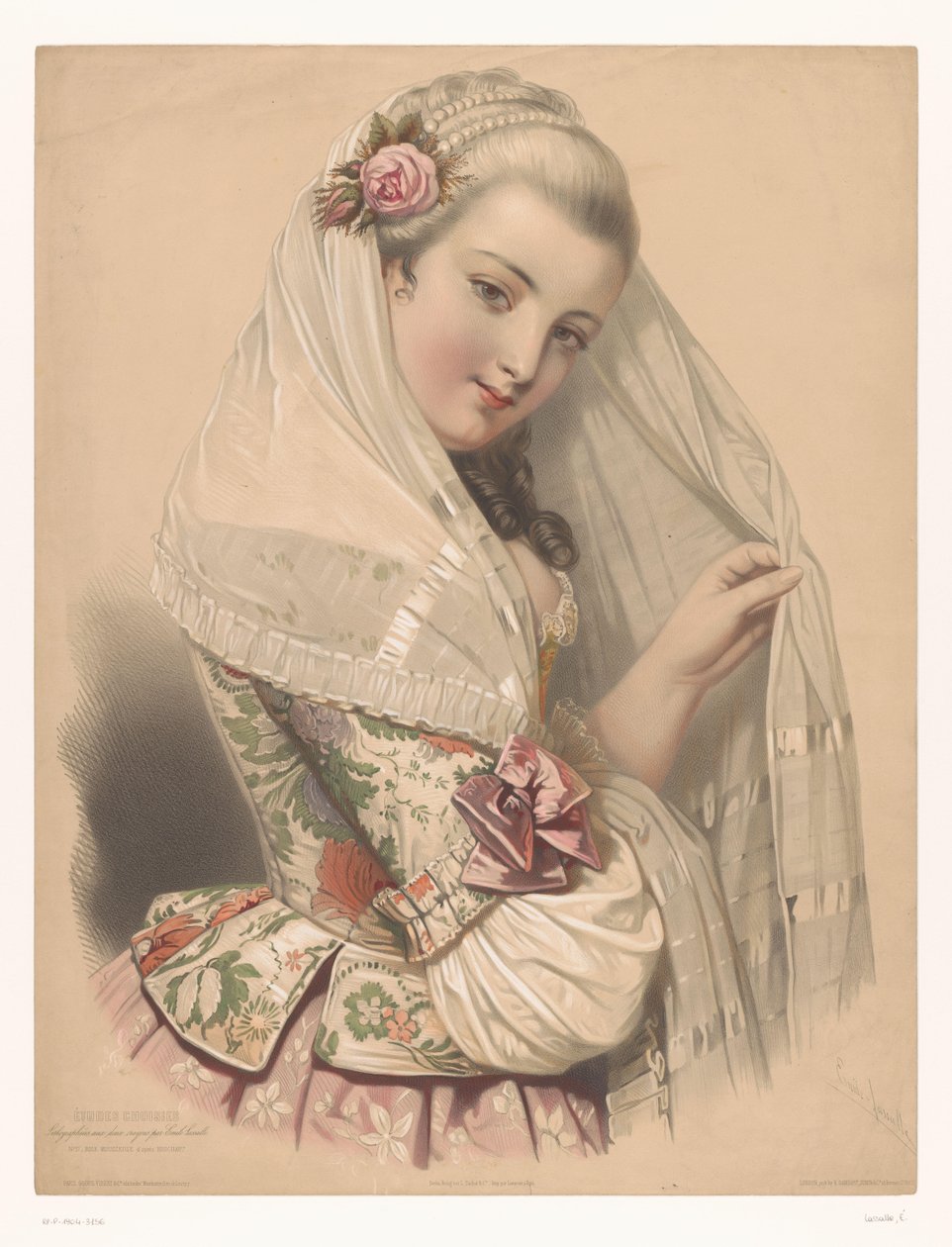 Jeune femme voilée avec une rose dans les cheveux - Emile Lassalle