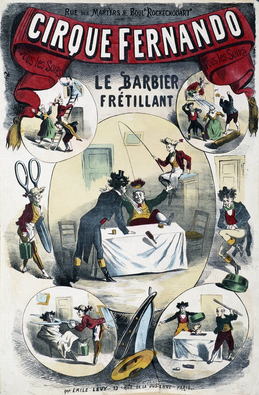 Cirque Fernando : Le Barbier écrivain - Affiche par Lévy, fin du XIXe siècle - Emile Levy