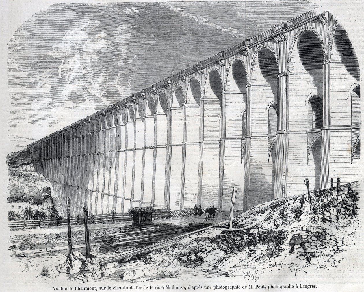 Viaduc de Chaumont sur la ligne de chemin de fer de Paris à Mulhouse. Gravure d