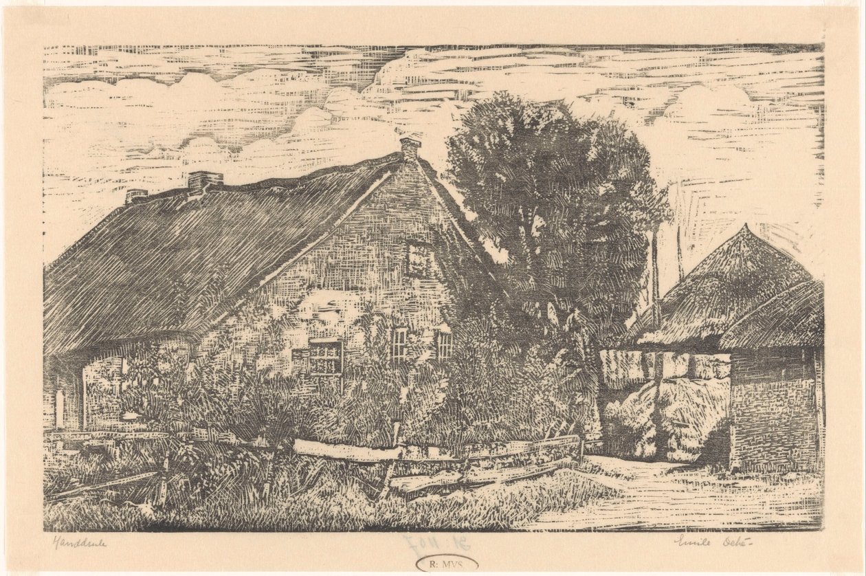 Ferme avec grange à foin - Emilius Wilhelmus Dehé (signed by artist)