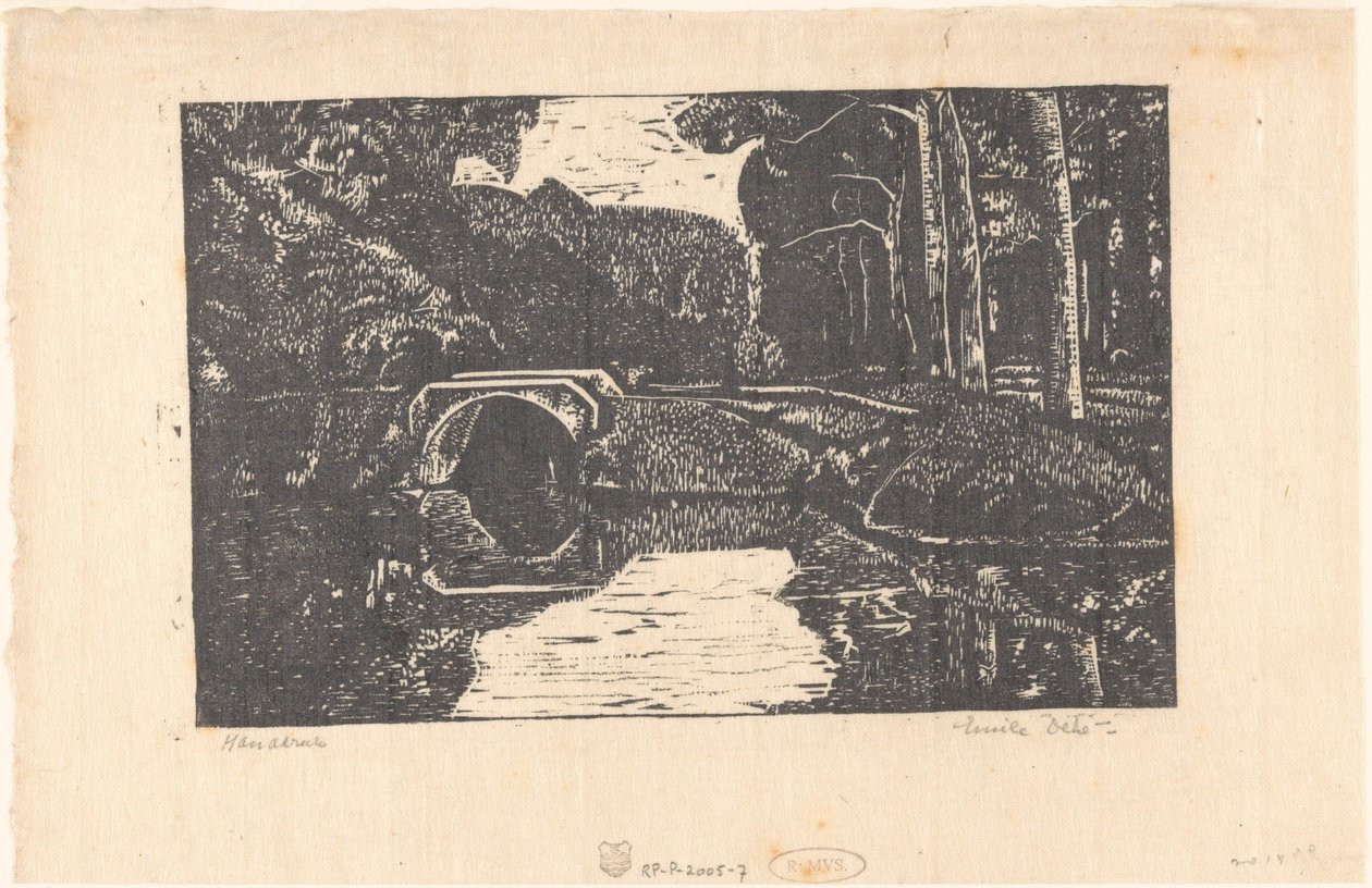 Pont sur un fossé dans une forêt - Emilius Wilhelmus Dehé (signed by artist)