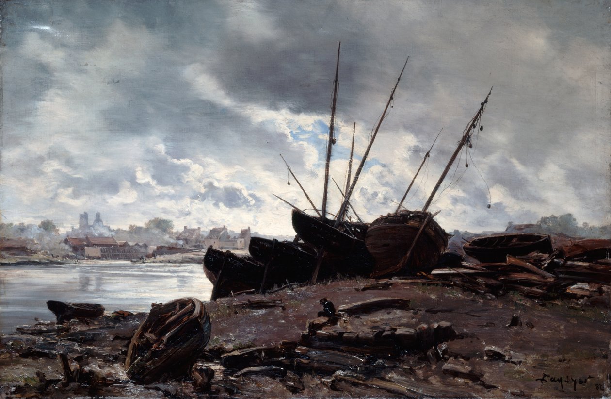 Bateaux Attendant la Marée, 1882 - Emmanuel Lansyer