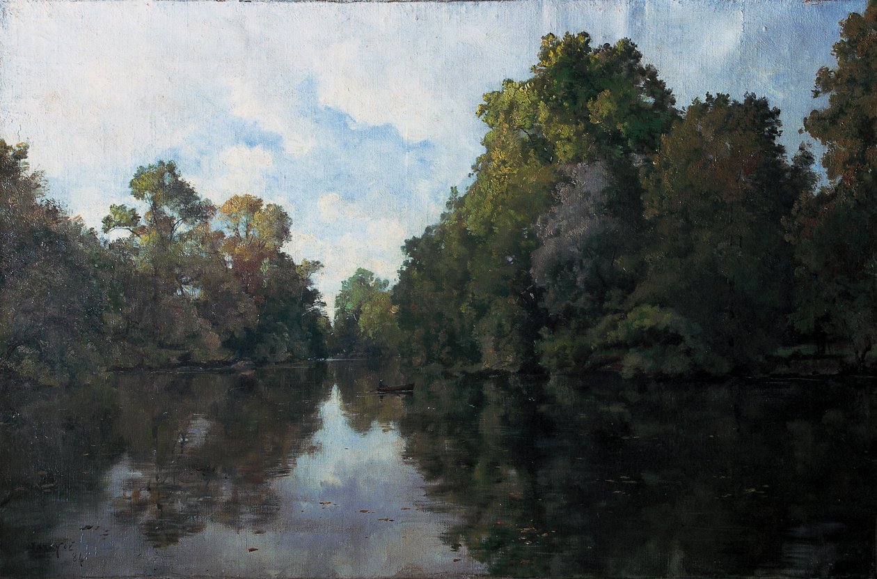 Clisson, La Sèvre près du moulin à farine, les arbres de la Garenne Lemot - Emmanuel Lansyer