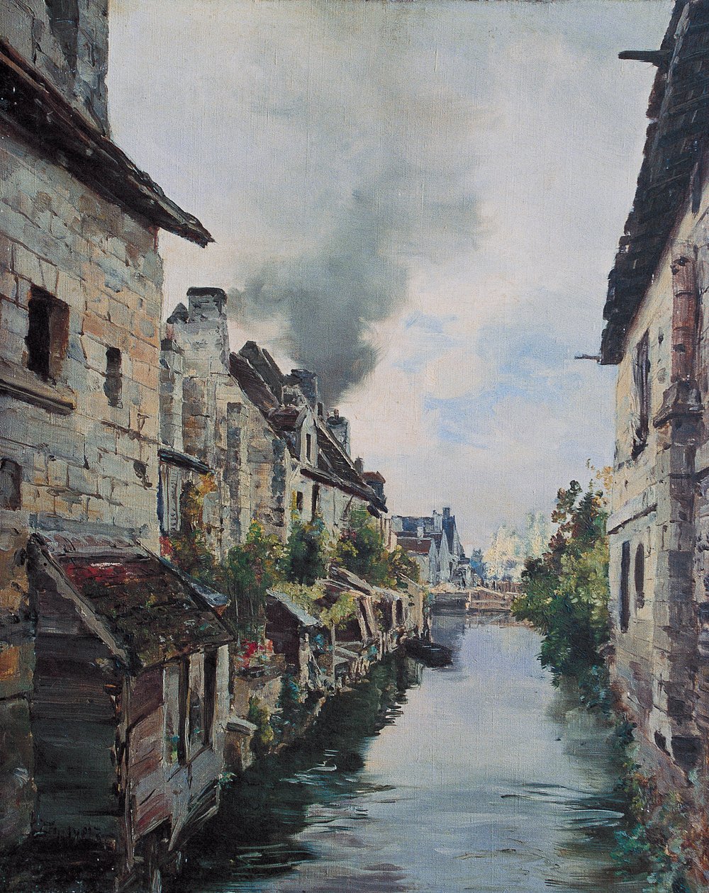 Le canal de Beaulieu, vue du pont sur la route de Loches à Beaulieu, 1891 - Emmanuel Lansyer