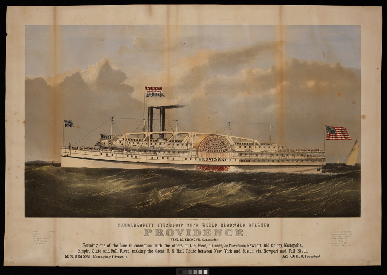 Le célèbre vapeur Providence de la compagnie de navigation Narragansett, Benj M Simmons. Commandant... - Endicott Endicott