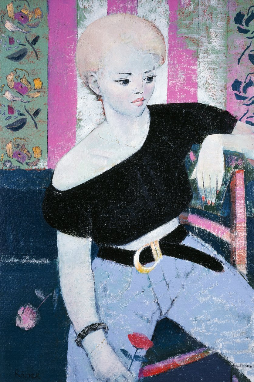 Fille avec une rose - Endre Roder