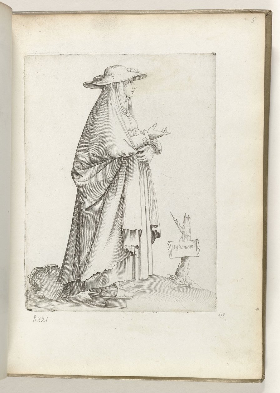 Hispana m(ulier) (Femme à droite, en costume espagnol, vers 1550) (Diversarum gentium nostrae aetatis habitus) - Enea Vico