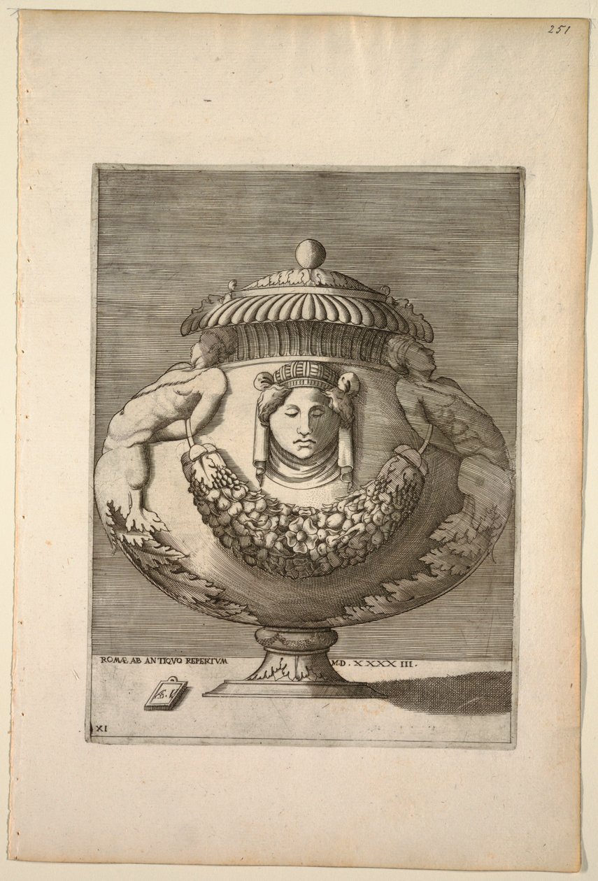 Vase décoré de figures, rinceaux et festons - Enea Vico