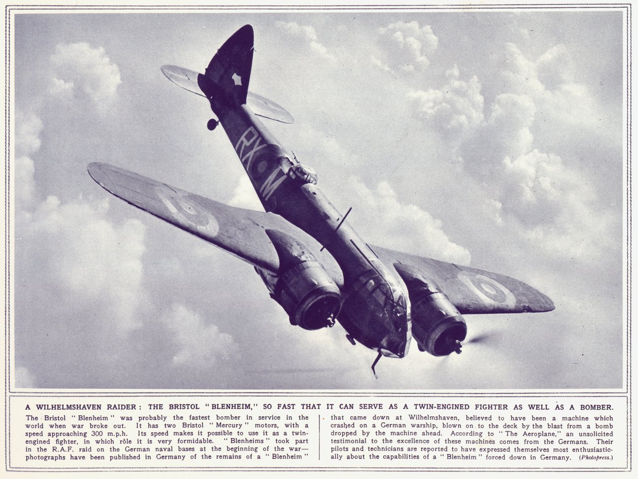 Un Bristol Blenheim, de The Illustrated War News, publié le 22 novembre 1939 - English Photographer