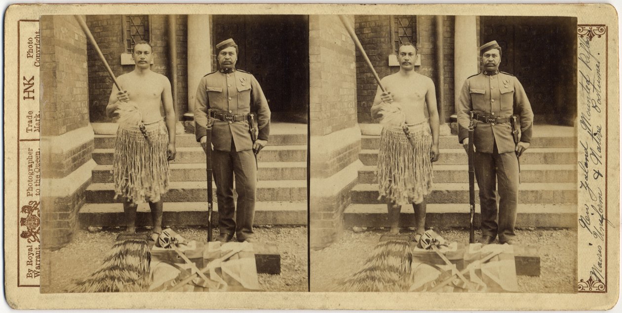 Cavaliers montés de la Nouvelle-Zélande. Uniforme maori et costume traditionnel, 1897 - English Photographer