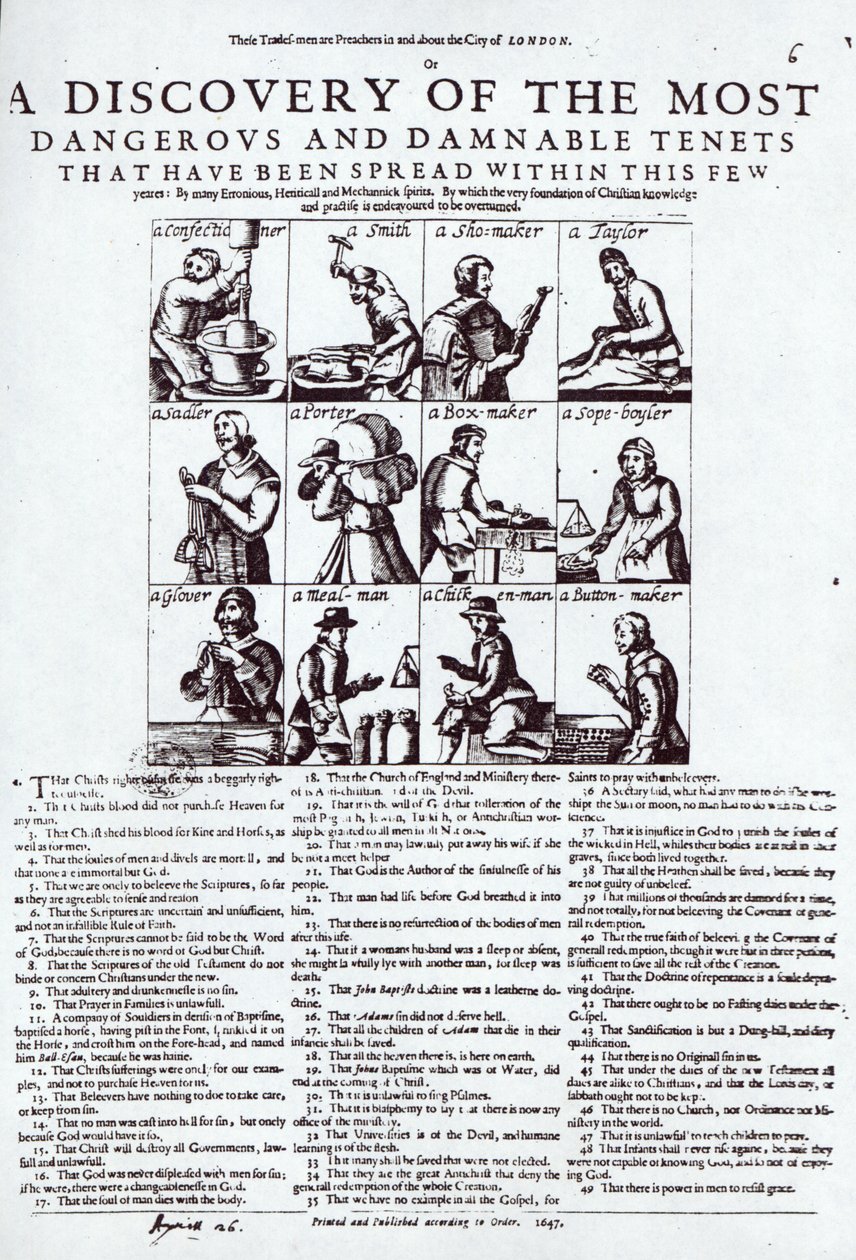 Une découverte des doctrines les plus dangereuses et damnables qui ont été répandues ces derniers temps, publié en 1647 - English School