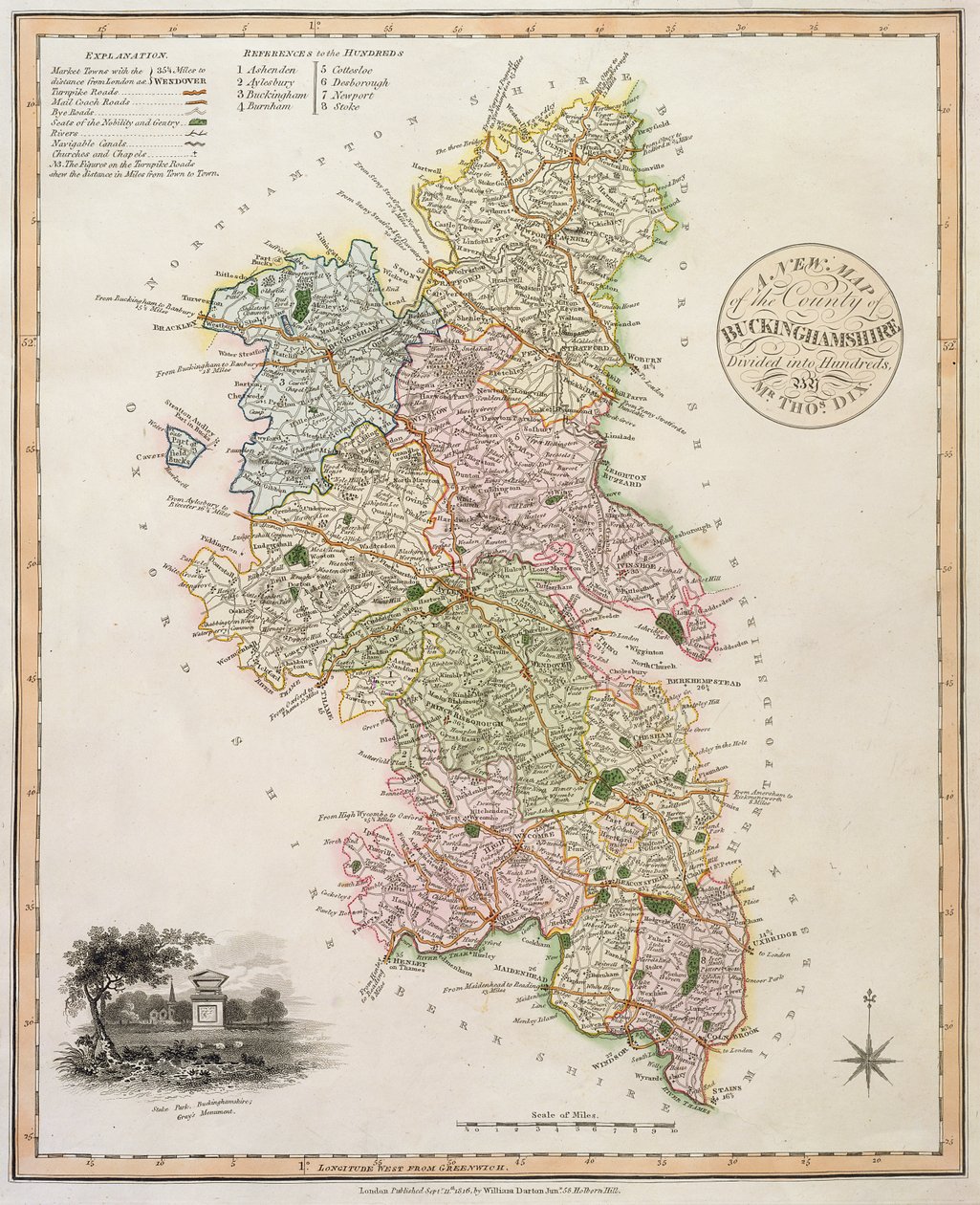 Nouvelle Carte du Comté de Buckinghamshire, 1816 - English School