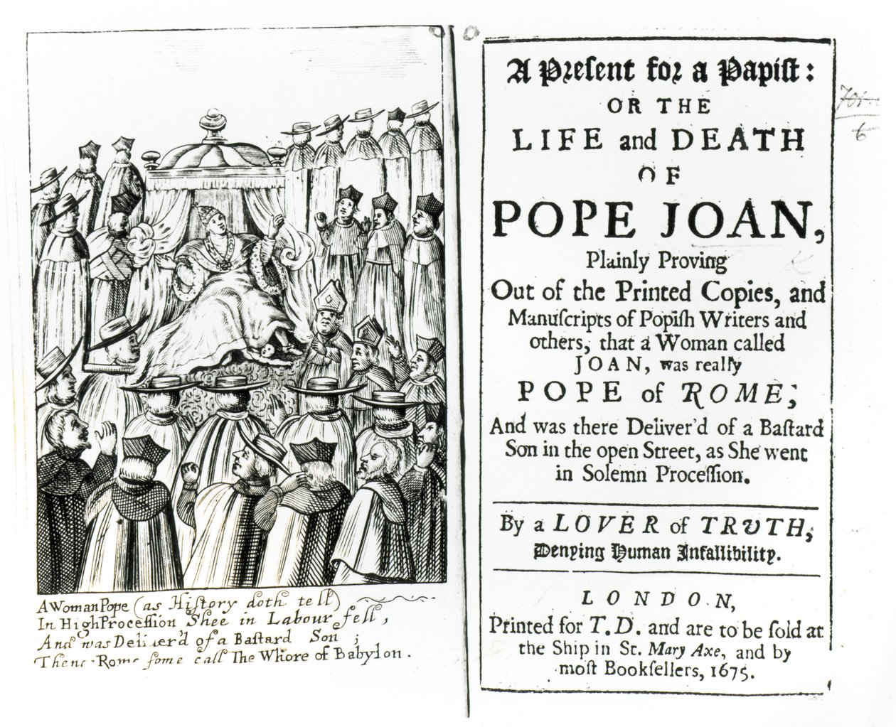 Un cadeau pour un papiste, ou la vie et la mort de la papesse Jeanne, 1675 - English School