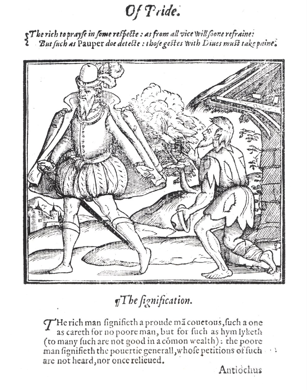 Un homme riche repousse un mendiant en haillons, de 