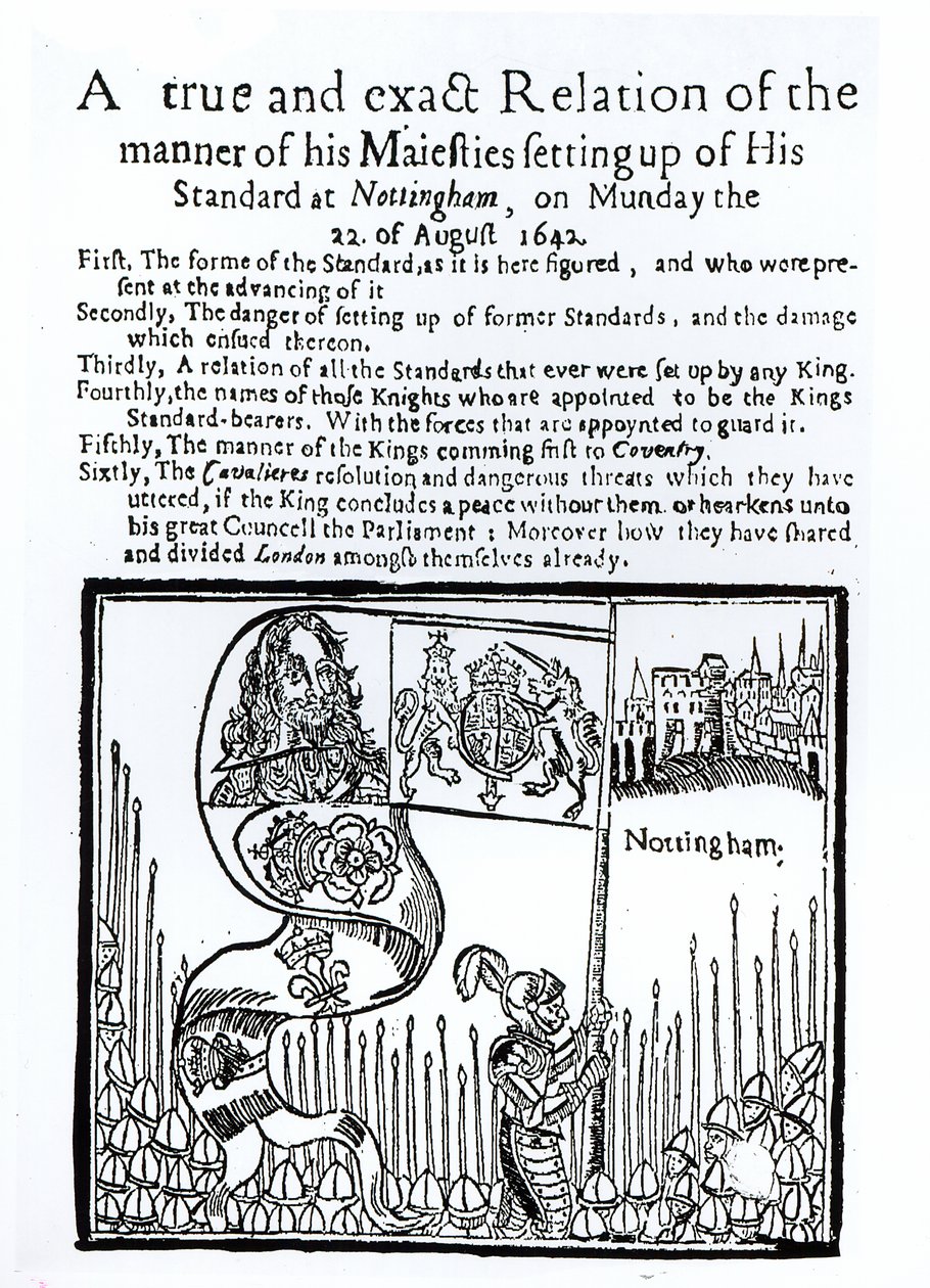 Relation vraie et exacte de la manière dont Sa Majesté a dressé son étendard à Nottingham, le lundi 22 août 1642 - English School