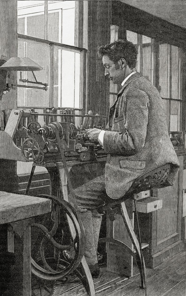 Un tourneur moderne au travail, de 