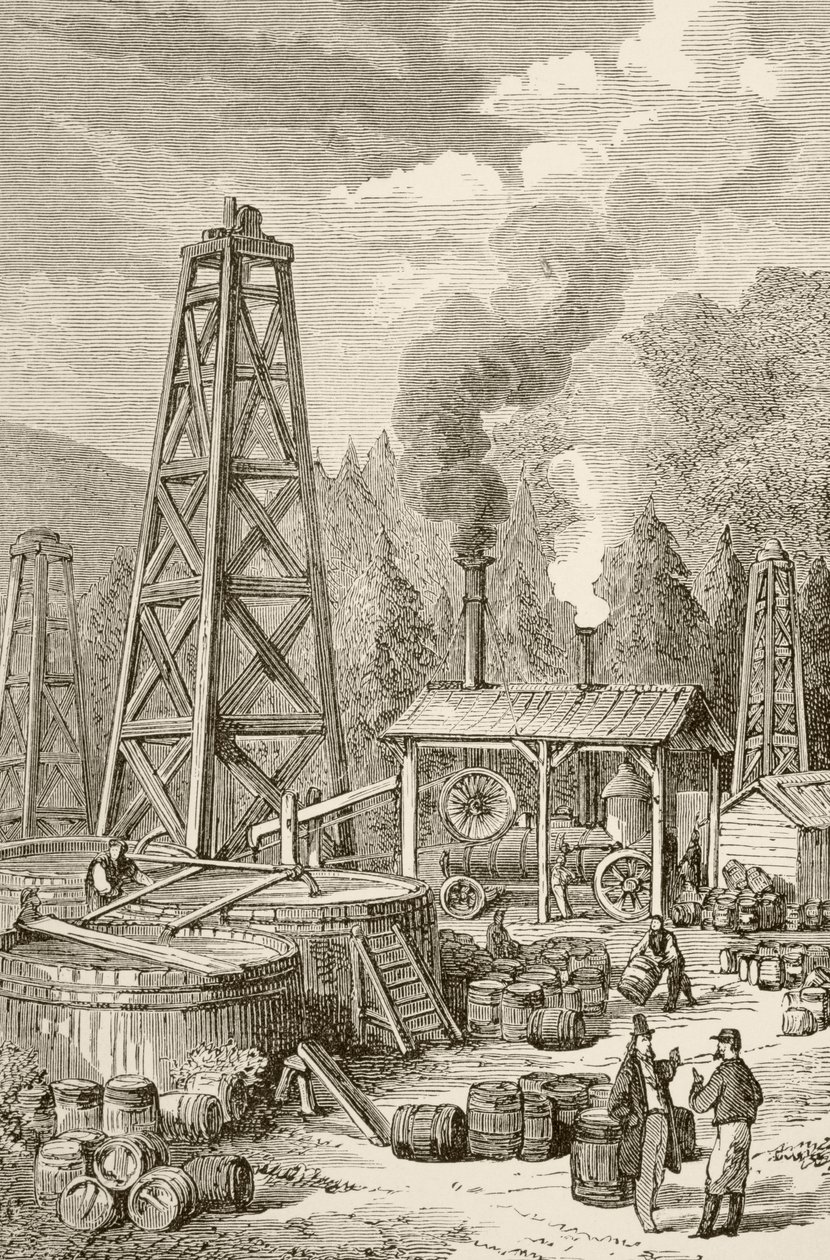 Un puits de pétrole en Pennsylvanie au XIXe siècle, USA - English School
