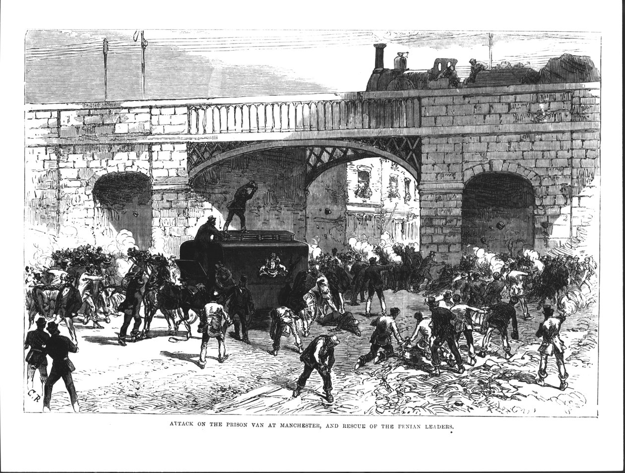 Attaque de la fourgonnette de la prison à Manchester et sauvetage des chefs fenians Allan, Larkin et O