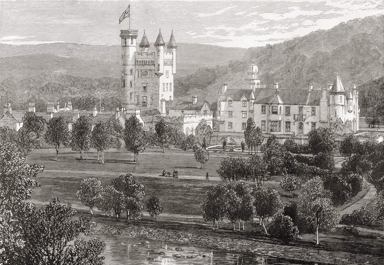 Château de Balmoral, Aberdeenshire, vu de la rivière Dee, de 