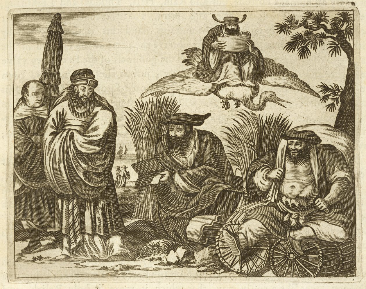 Marchands chinois consultant des diseurs de bonne aventure pour assurer un voyage sûr, illustration tirée d