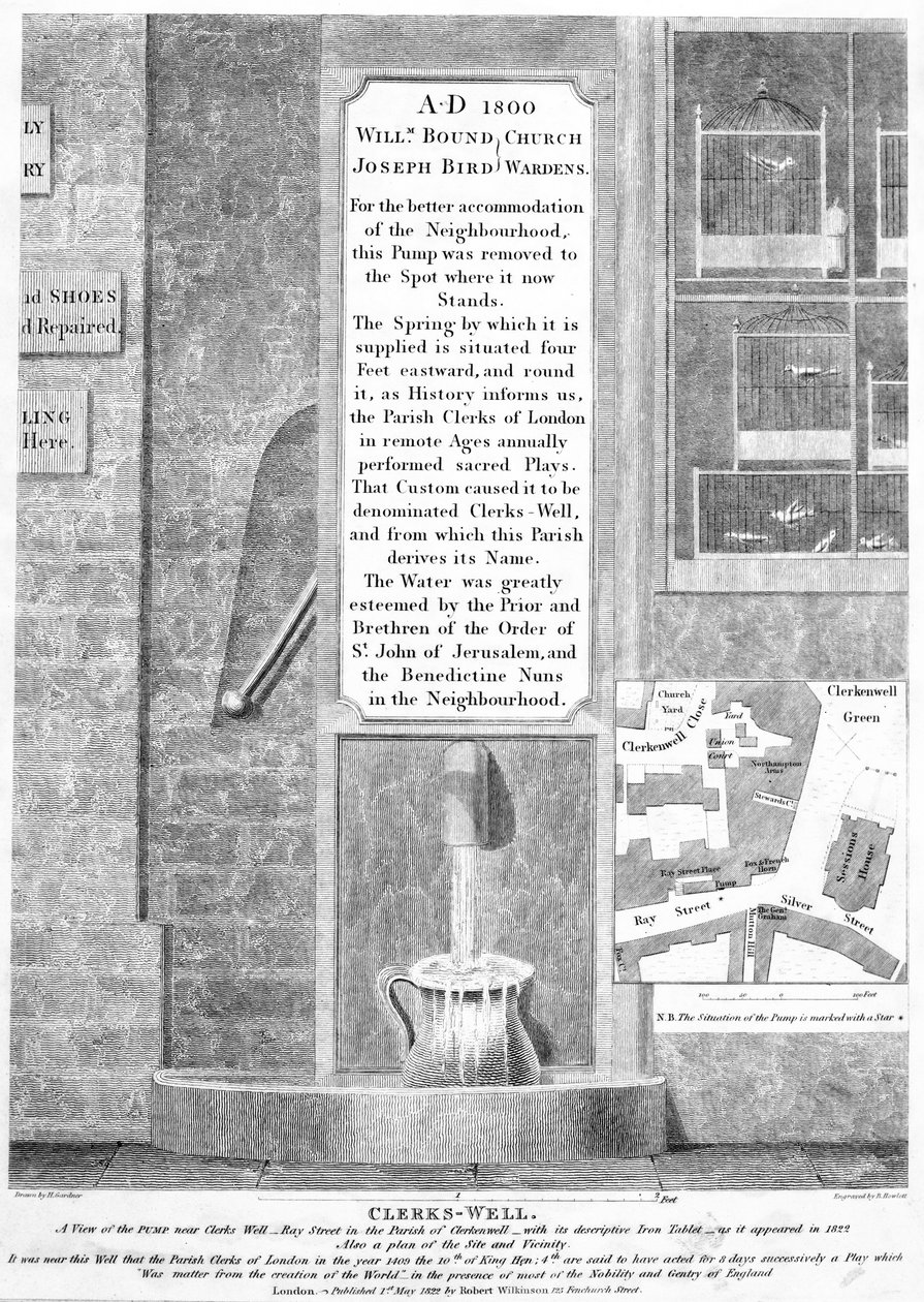 Clerks-Well, Clerkenwell, Londres, publié en 1822 - English School