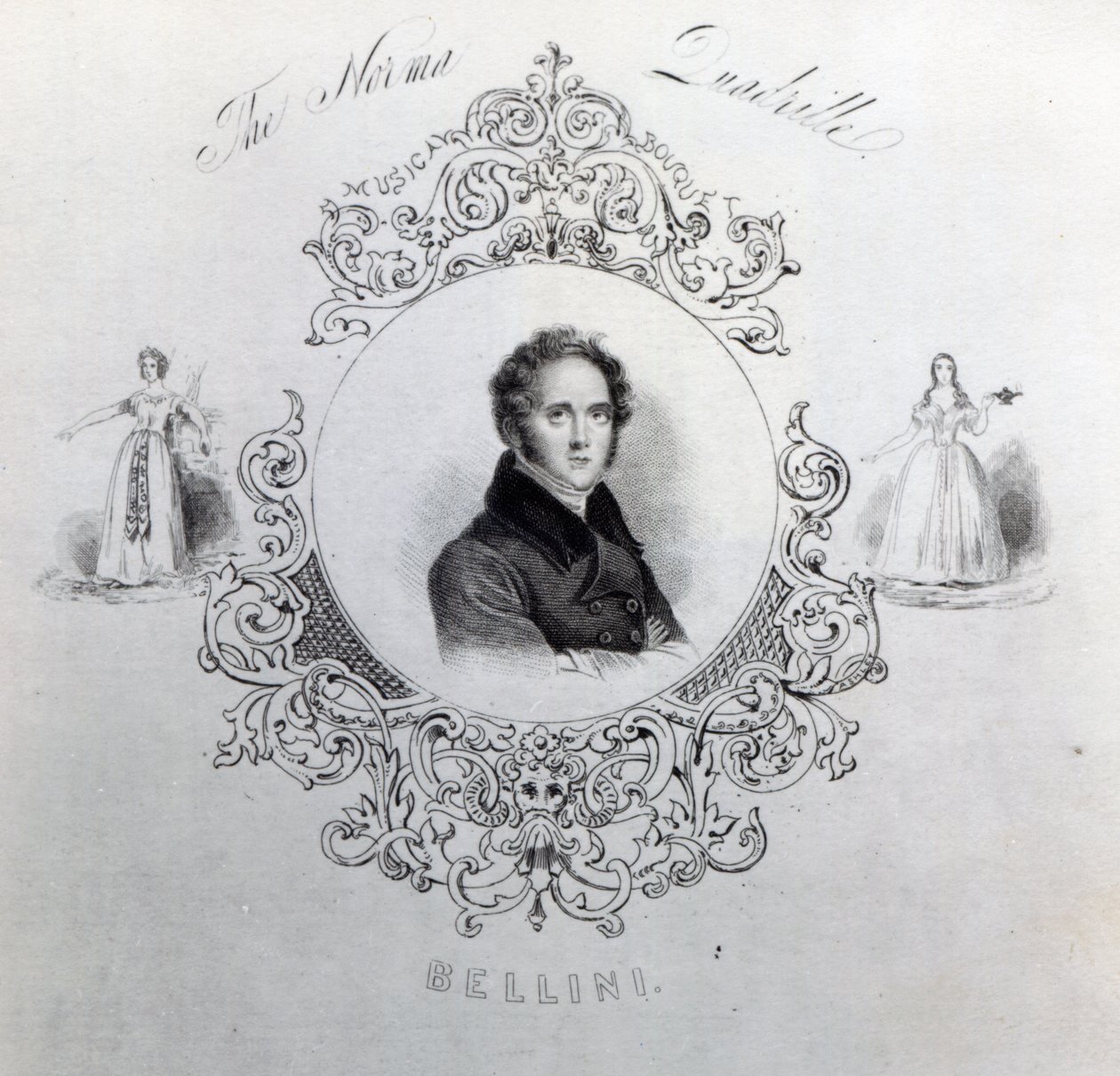 Couverture de la Partition pour une Quadrille, avec un portrait de Vincenzo Bellini - English School
