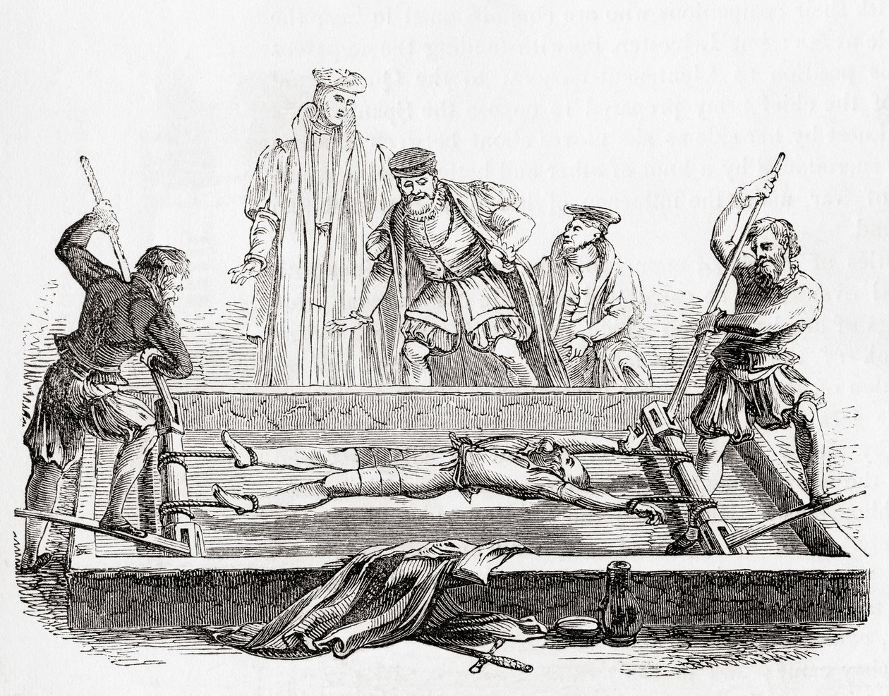 Cuthbert Simpson, également Symson, Simson ou Symion, torturé sur le chevalet dans la Tour de Londres, pendant la persécution mariale, 1558, de Old England: A Pictorial Museum, pub. 1847 - English School
