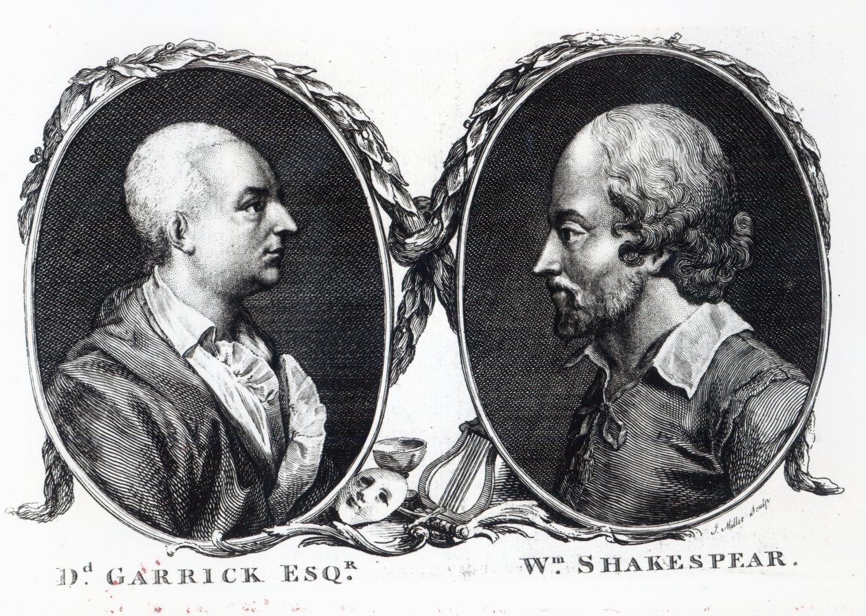 David Garrick et Shakespeare, gravé par J. Miller - English School